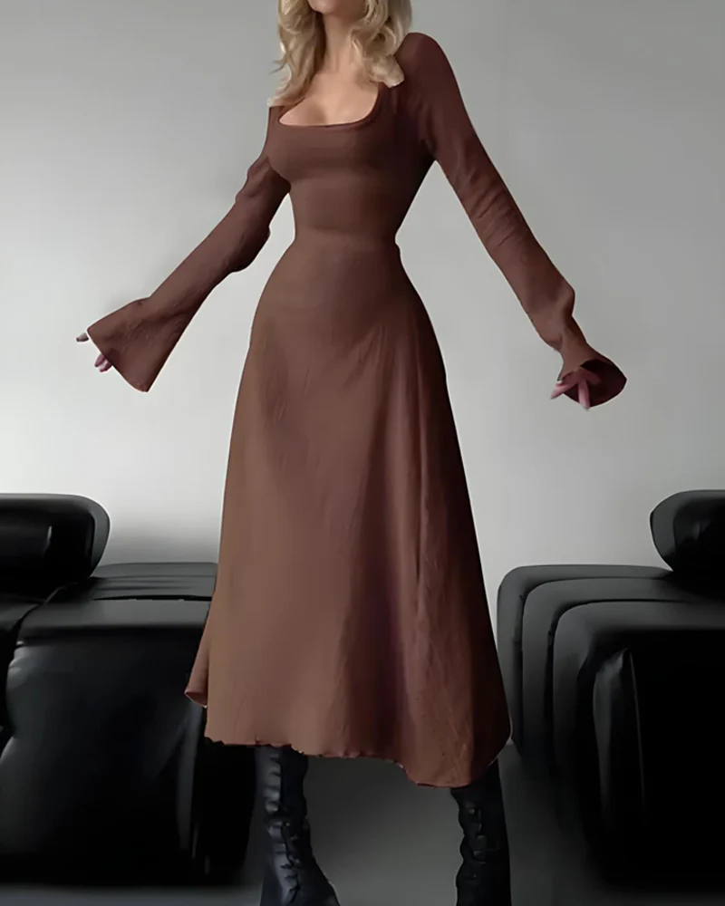 Elegant Lace-Up Square Neck A-Line Dress