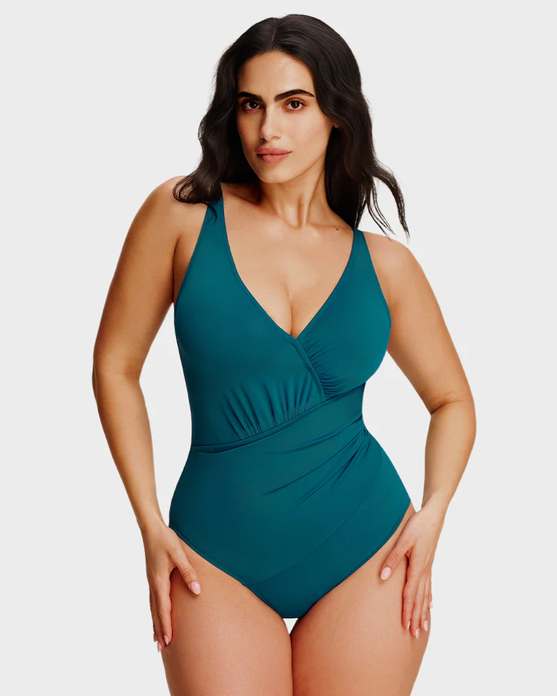 Sculpt Ease Ruched V-Neck One-Piece Swimsuit