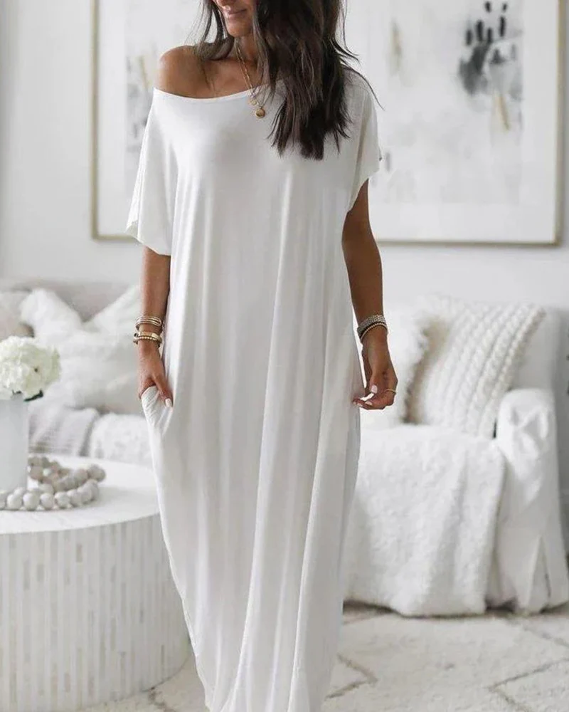 Off-Shoulder Batwing Sleeve Maxi Lounge Dress