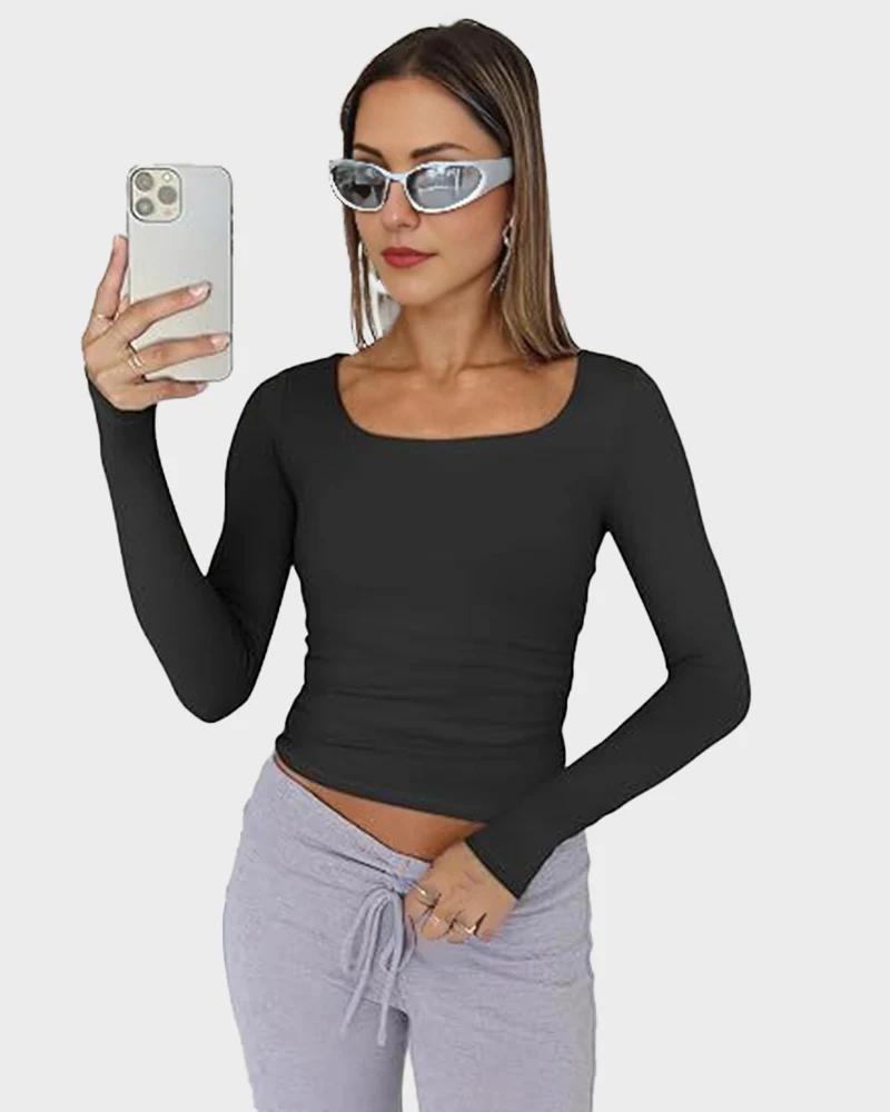 Slim-Fit Square-Neck Crop Top