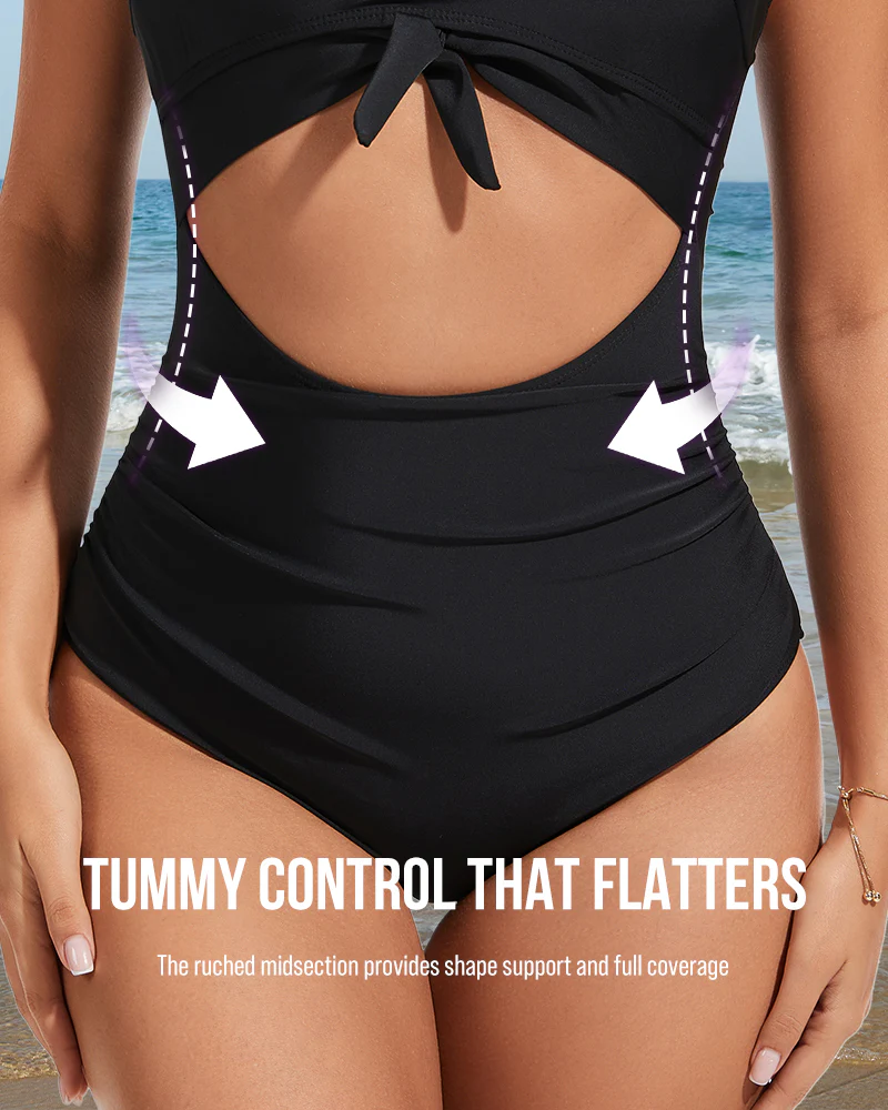 Ruched Tie-Knot Tummy Control One-Piece Swimsuit