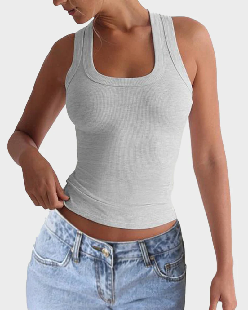 Slim-Fit Ribbed Crop Tank Top