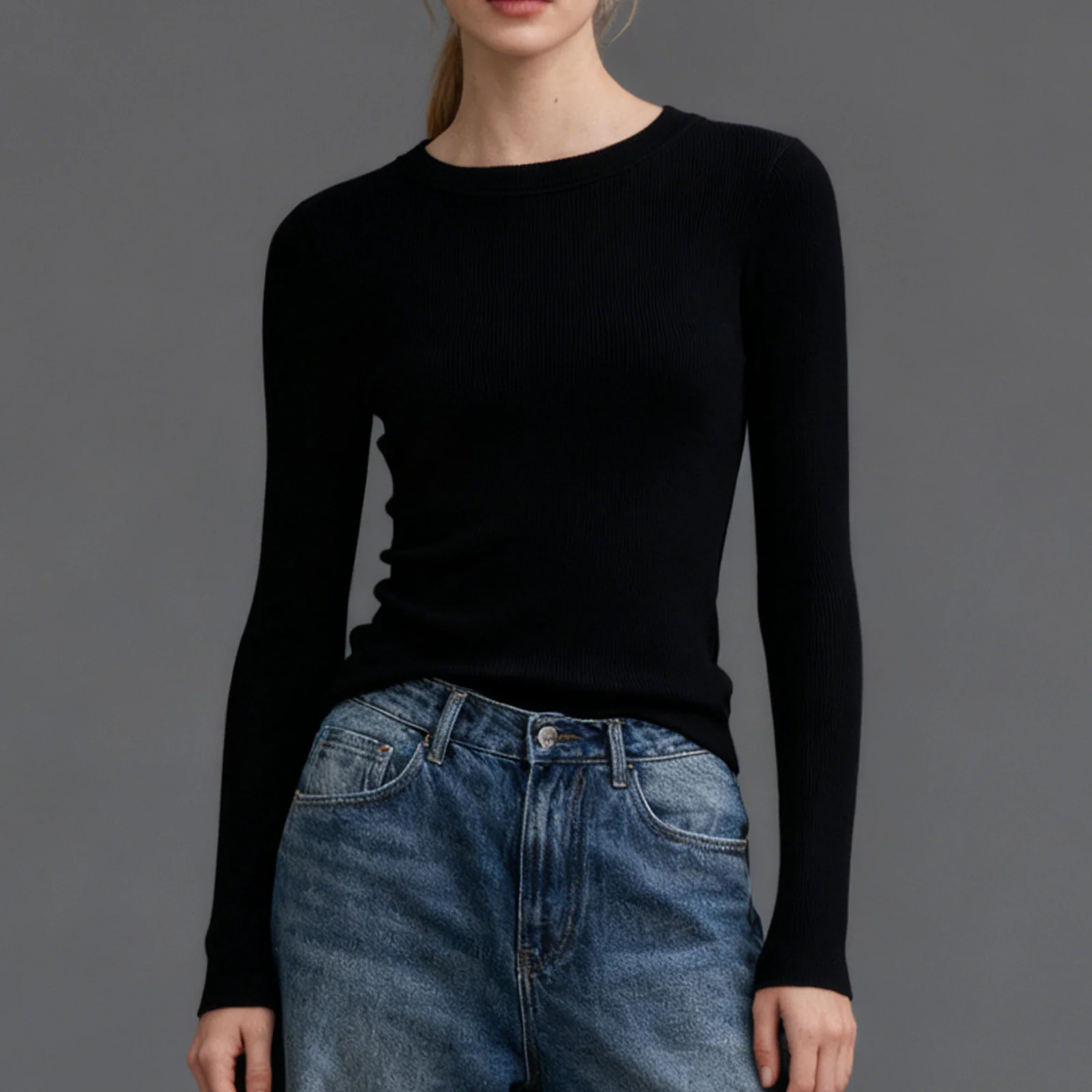 VRCÔMFY Women's Slim Fit Ribbed Long Sleeve Top