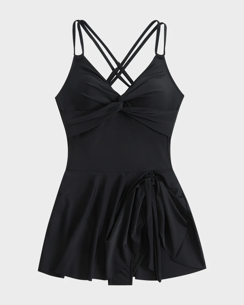 Knot Hem Ruched One-Piece Swim Dress