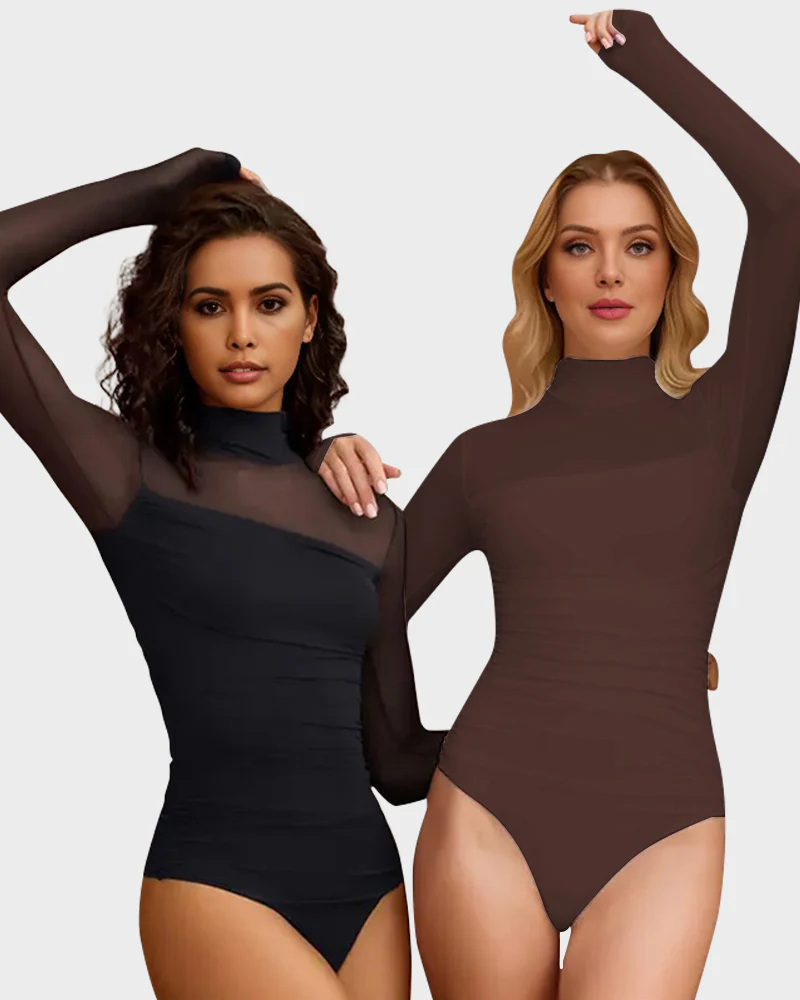 Women Long Sleeve Bodysuit Turtle Neck Shapewear