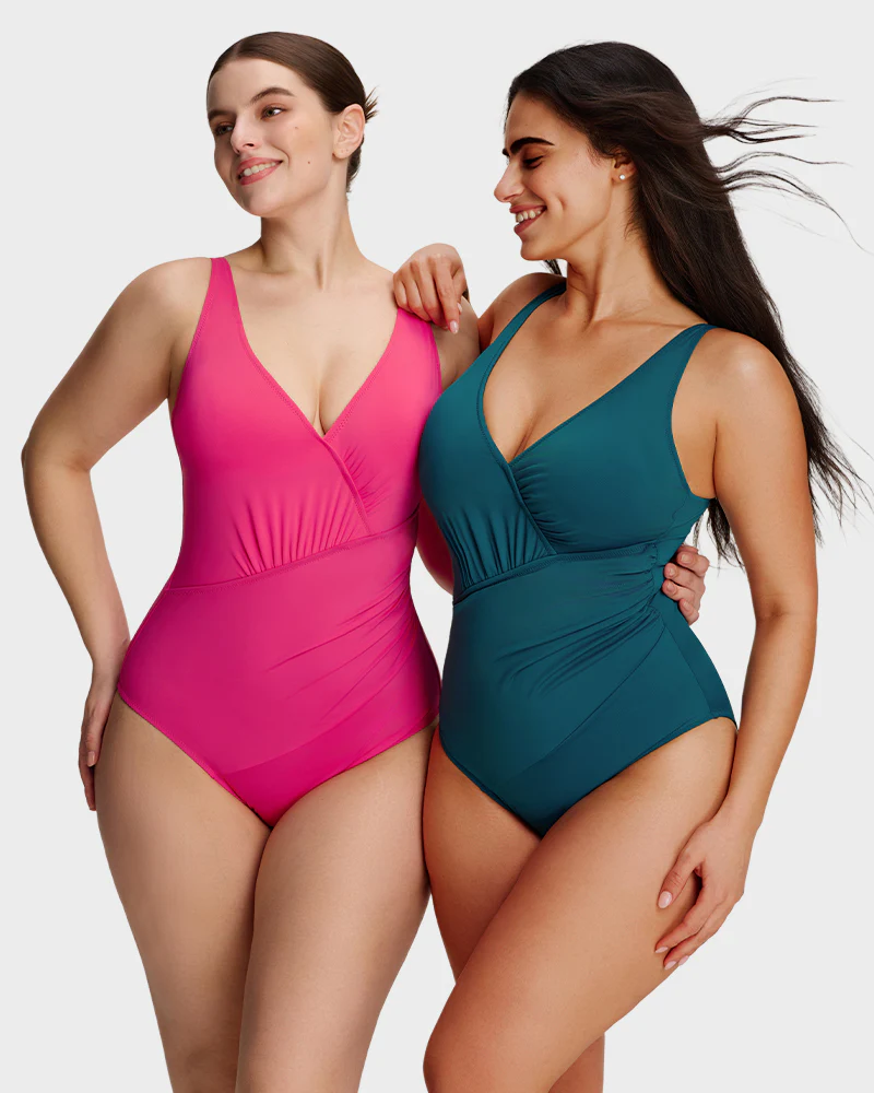 Sculpt Ease Ruched V-Neck One-Piece Swimsuit