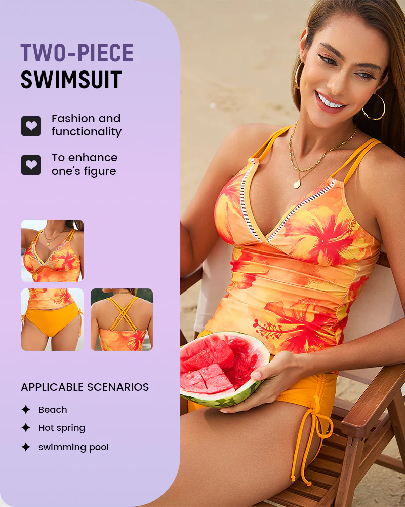 Printed Crisscross Back Tankini Bikini Set