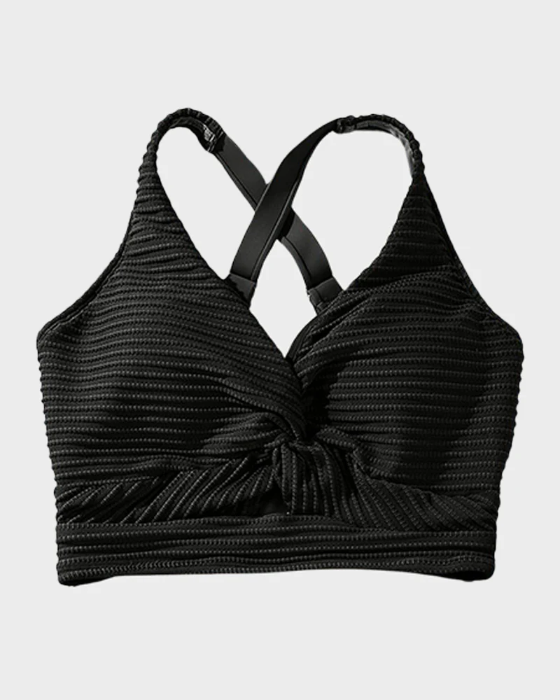 Textured Knot-Front High-Waisted Bikini Set