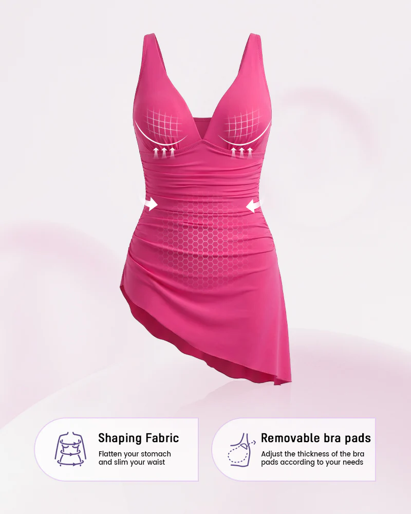 Ruched V-Neck Side Tie Slimming Swim Dress