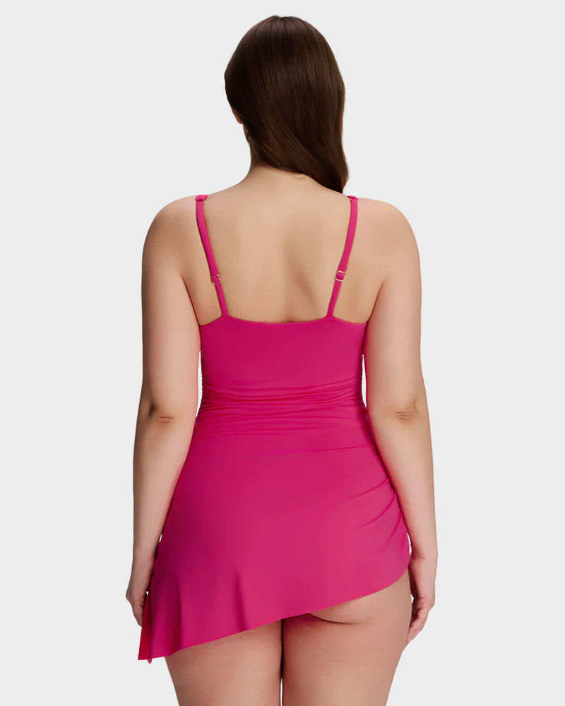 Ruched V-Neck Side Tie Slimming Swim Dress