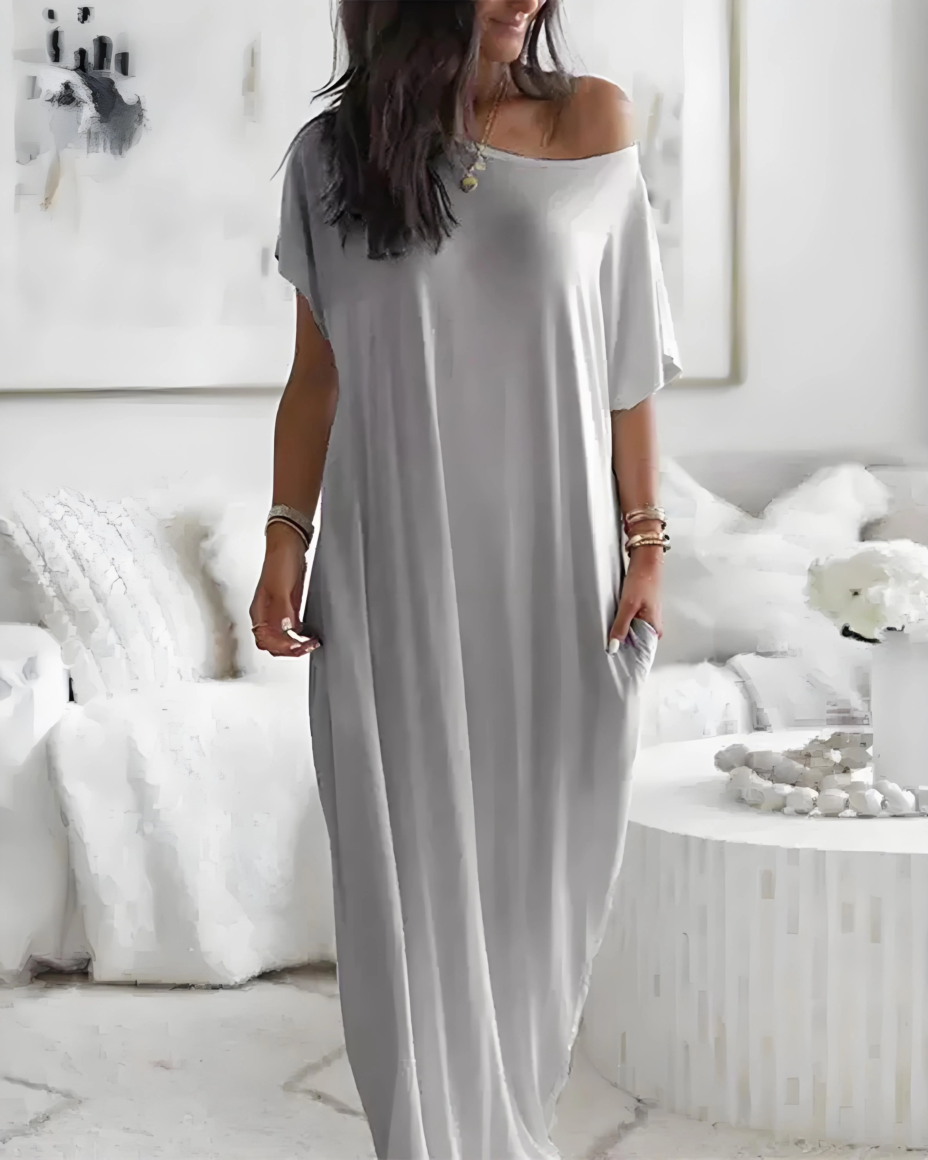 Off-Shoulder Batwing Sleeve Maxi Lounge Dress