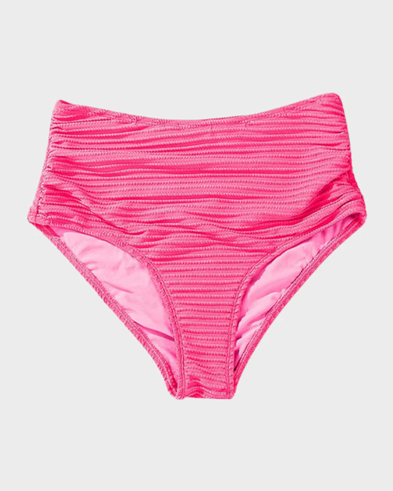 Textured Knot-Front High-Waisted Bikini Set