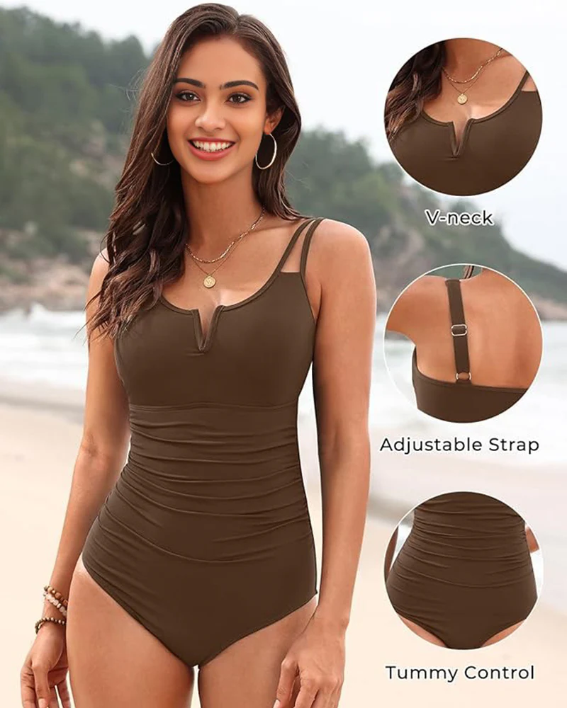 V-Wire Ruched Tummy Control One-Piece Swimsuit