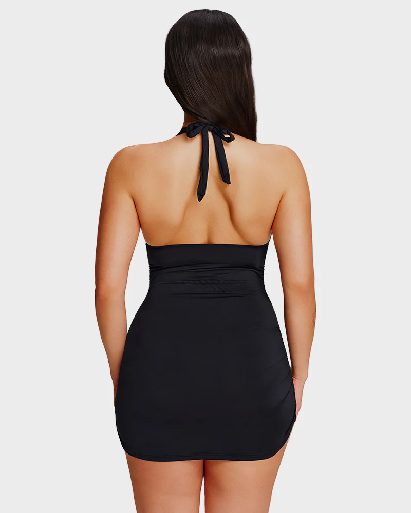 Halter V-Neck Tummy Control Swim Dress