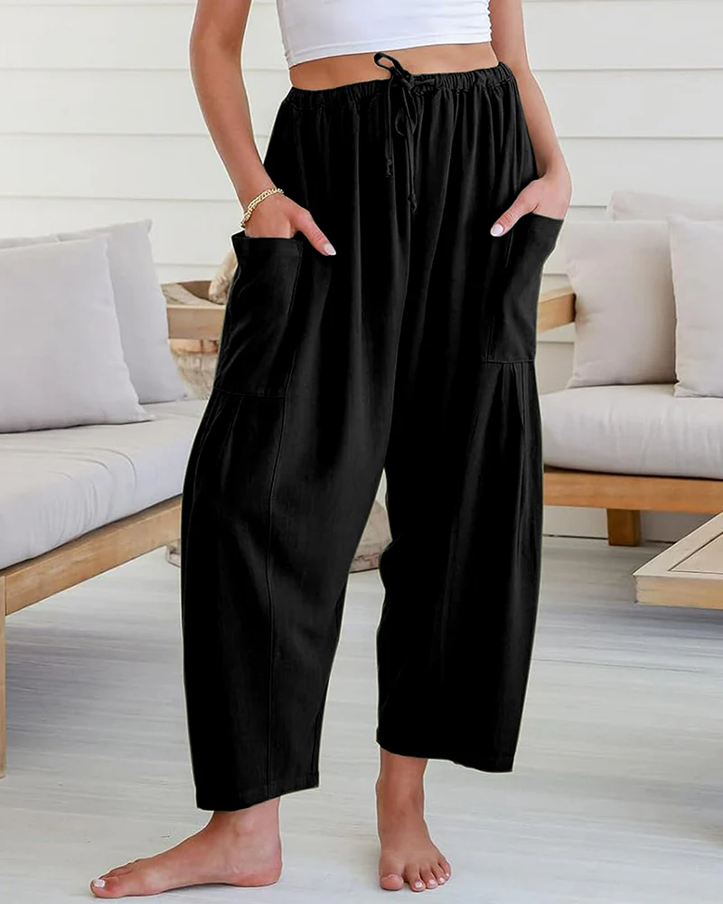 Breezy Linen Blend Wide-Leg Pants with Pockets