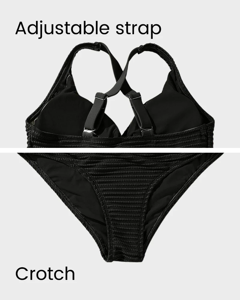 Textured Knot-Front High-Waisted Bikini Set