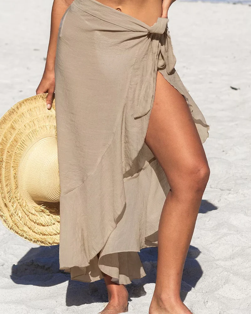 Ruffle Sarong Cover Up Self Tie Wrap Skirt