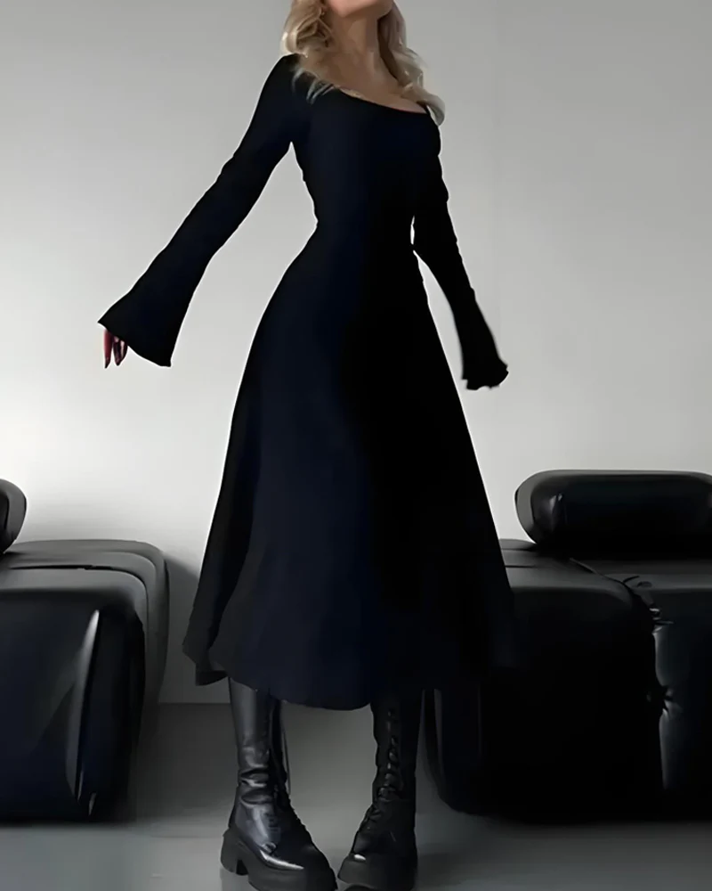 Elegant Lace-Up Square Neck A-Line Dress