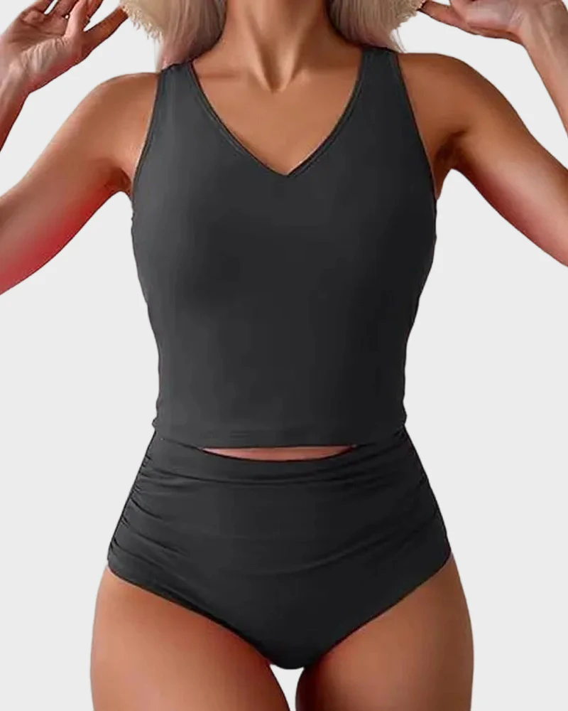 Tummy Control Cutout Back Tankini Set