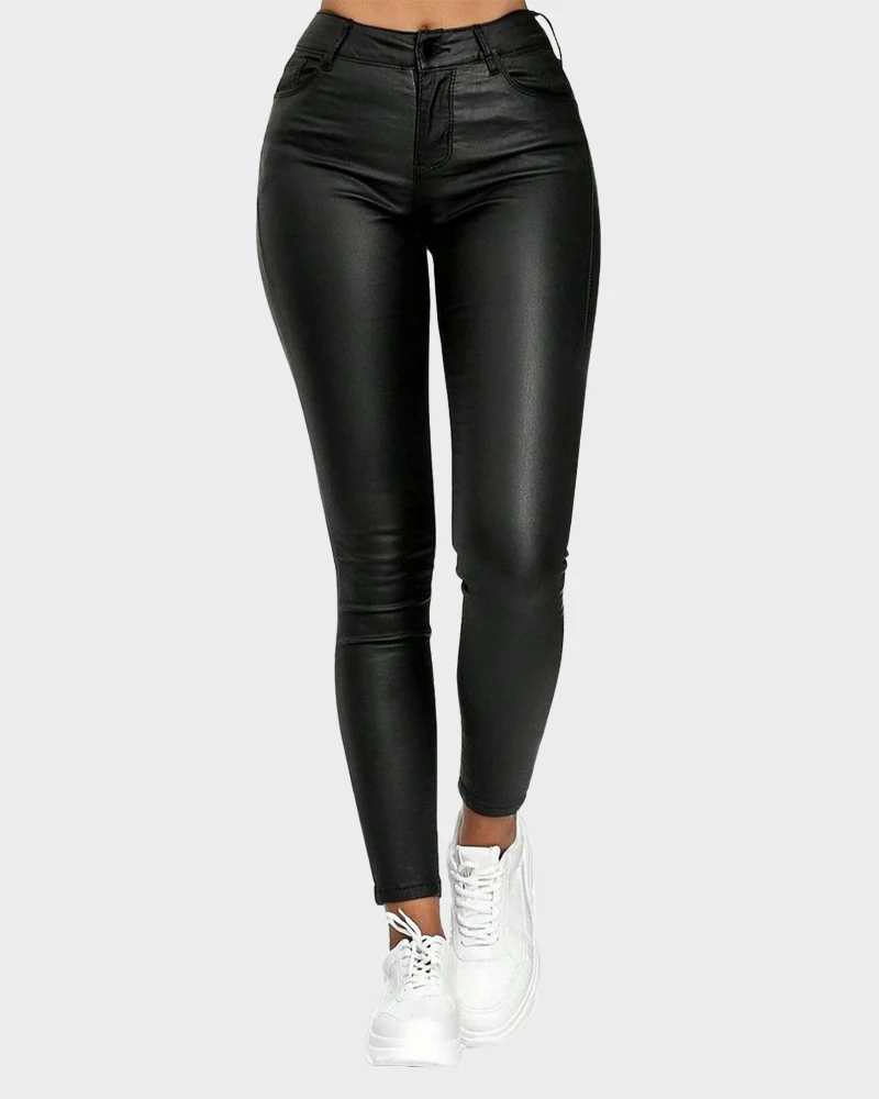 High-Waist PU Leather Skinny Pants